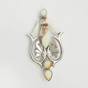 Emergence woman Goddess figure brooch sterling silver gemstones pin by Zealandia
